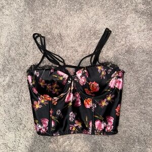 Floral Black Bustier Top